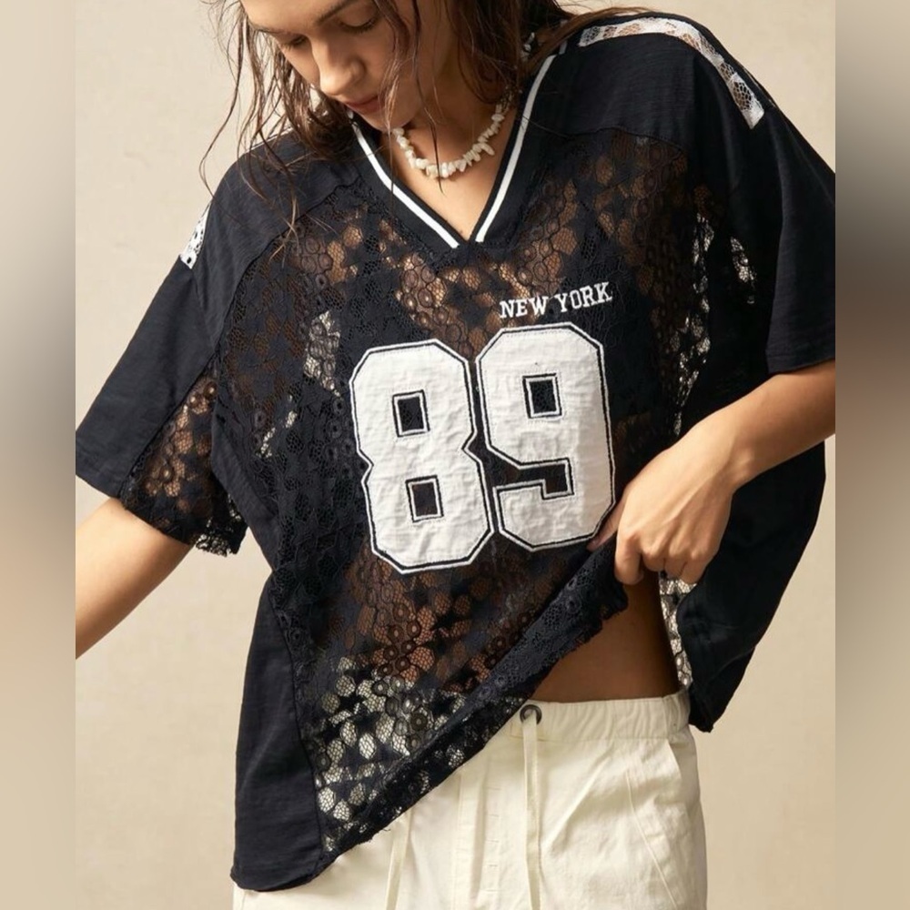 LAST ONE Black Lace Mesh Women's Top